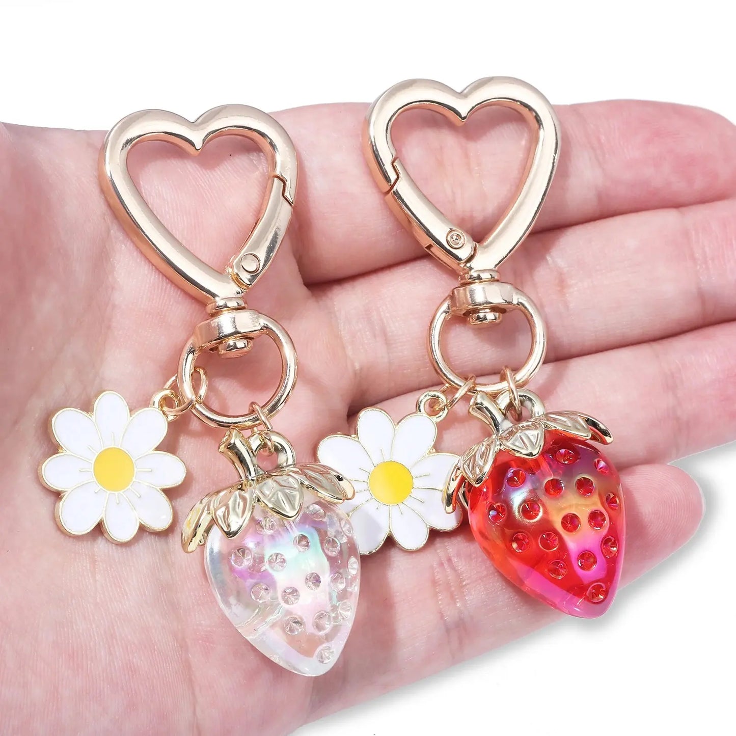 Cute Strawberry Bag Pendant Keychain Kawaii Heart Flower Daisy Key Chain
